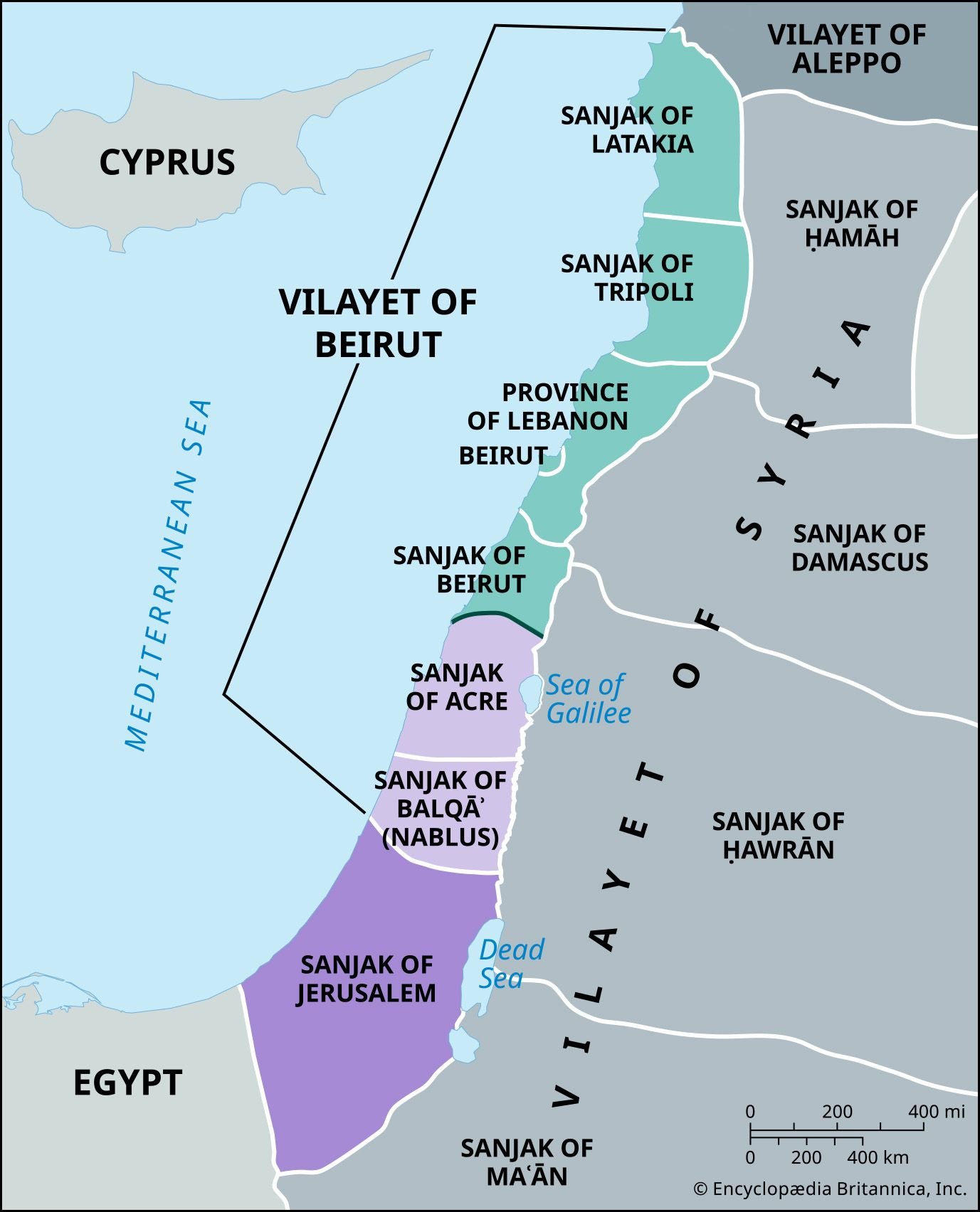 Map of Ottoman Palestine after 1888