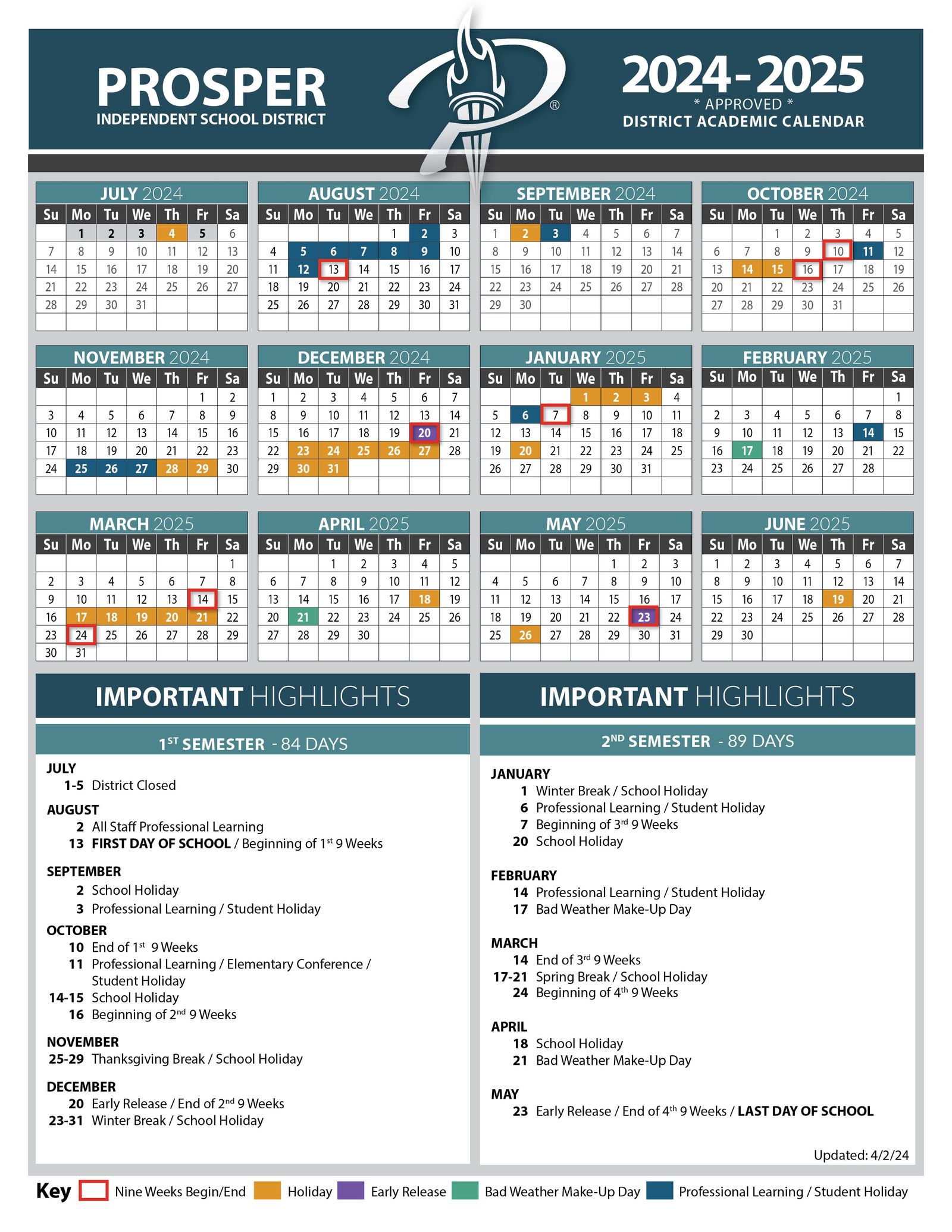 2024-25 Academic Calendar by Prosper ISD Communications - Infogram